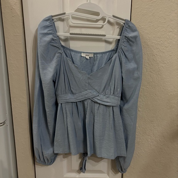 Anthropologie Tops - Anthropologie Mine Y2K Blue Faux Wrap Pinstripe Long Sleeve Top